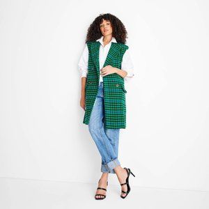 Target x Kahlana Barfield Green Houndstooth Long Vest Shacket